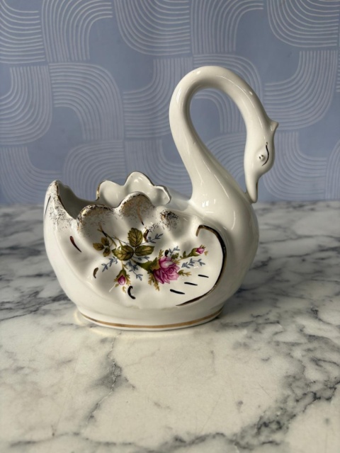 Porcelanowy łabędź złota róża