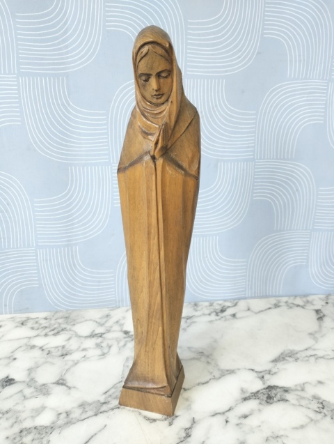 Stara drewniana rzeźba Madonna Matka Boska Art Deco