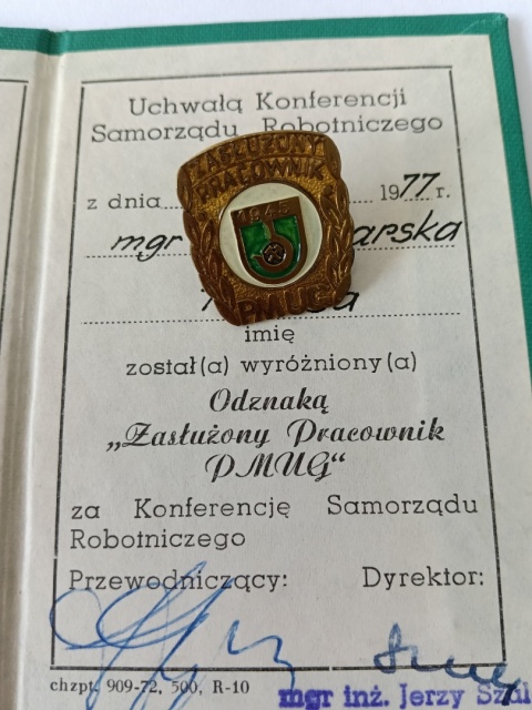 Odznaka zasłużony pracownik PMUG pg