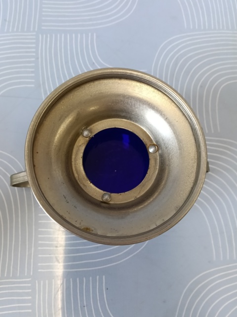 Kobaltowa cukiernica vintage w metalowej oprawie